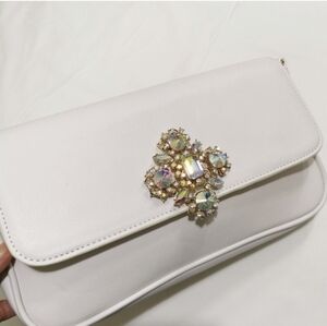White Rhinestone Crystal Embellished Clutch Evening Bag